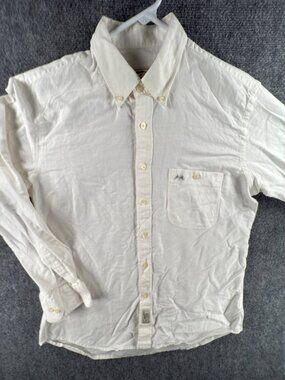 Thomas Burberry Linen Cotton White Long Sleeve Button Up Shirt Men Pocket Logo